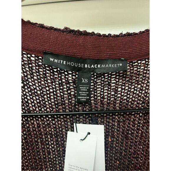 WHBM Burgundy Wine Sequin Duster Open Front Cardigan Sweater sz XS NWT - Picture 4 of 7